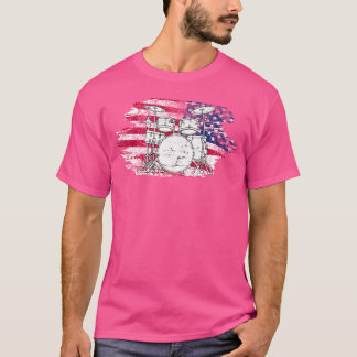 Cool Drummer Art voor Mannen Vrouwen Amerika Vlag  T-shirt