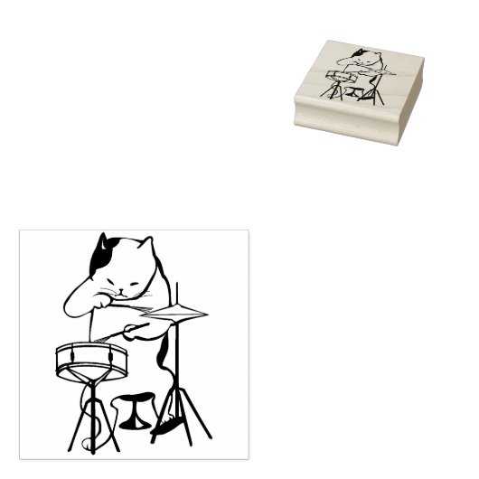 Cool Drummer Cat Art Stempel (Gestempeld)