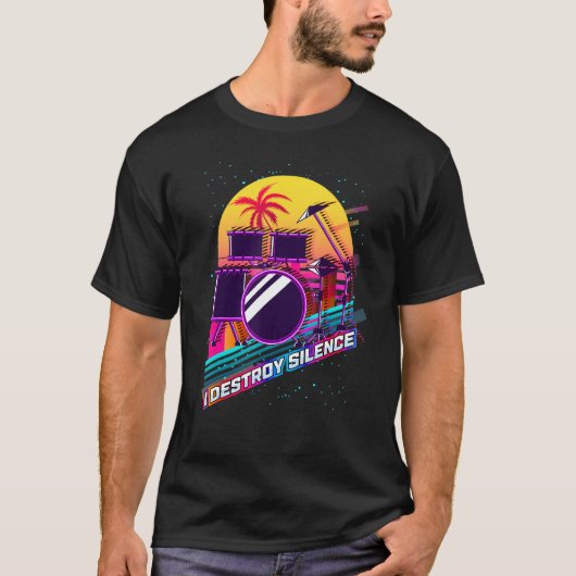 Cool Drummer Gezegde en Quote 80 S Retro Style Dru T-shirt (Voorkant)