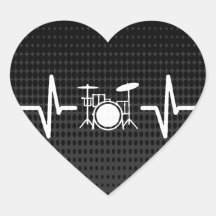 Cool Drummer Heart Beat Love Heart Sticker