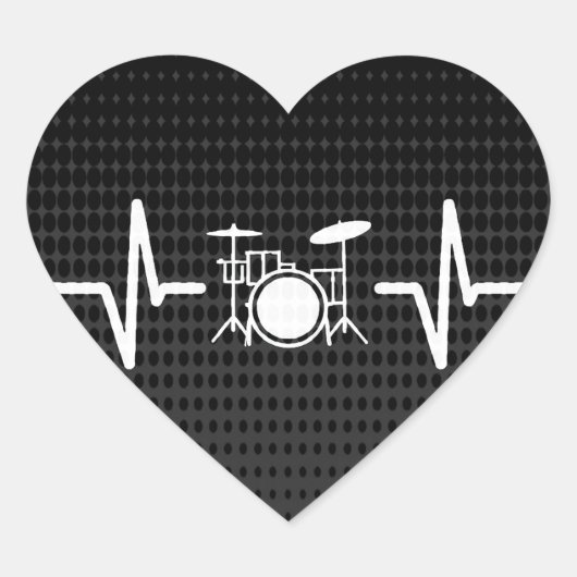 Cool Drummer Heart Beat Love Heart Sticker (Voorkant)