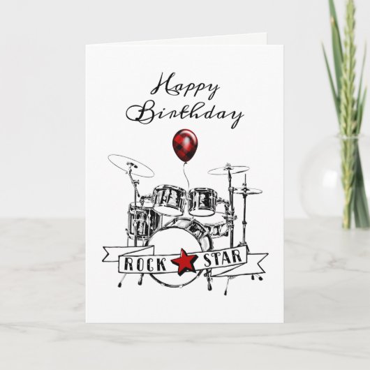 Cool Drummer Rockstar Drum Kit Rocker Birthday Kaart (Voorkant)