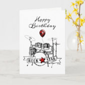 Cool Drummer Rockstar Drum Kit Rocker Birthday Kaart (Gele Bloem)