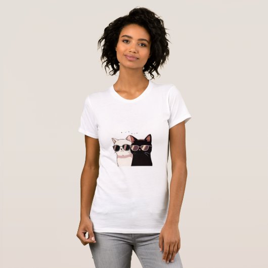 Cool Dual-Cat Sunglasses T-Shirt (Voorkant volledig)