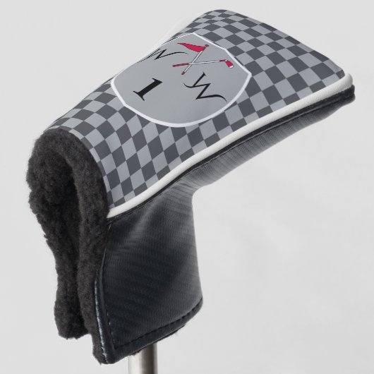 Cool Dual Grijs Geruit Monogram Golfheadcover (3/4 voorkant)