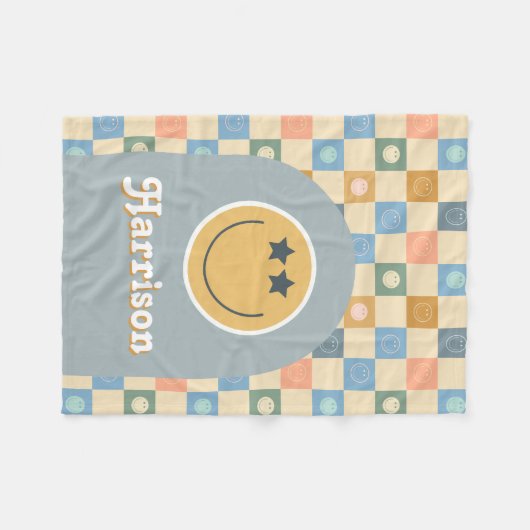 Cool Dude Boys Retro Geruite 70s Face Fleece Deken (Voorkant (Horizontaal))