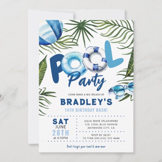 Cool Dude Pool Party Boy Verjaardag Kaart (Voorkant)