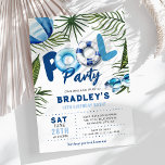 Cool Dude Pool Party Boy Verjaardag Kaart<br><div class="desc">Maak een plons met de A Cool Blue Boy's Pool Party verjaardagsuitnodiging. Met een frisse witte achtergrond, tropisch groen gebladerte, een strandbal, een zonnebril en een speelse POOL Party op weg met opblaasbare ringen als de dierentuin, is deze uitnodiging perfect voor jongens van elke leeftijd. Het moderne sans-lettertype is super...</div>