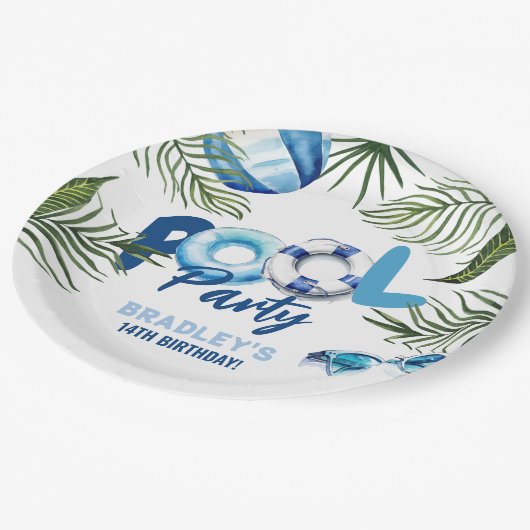 Cool Dude Pool Party Boy Verjaardag Papieren Bordje (Gekanteld)