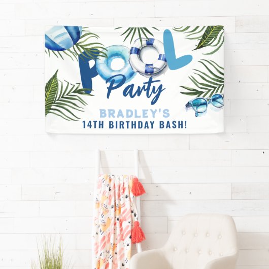 Cool Dude Pool Party Boy Verjaardag Spandoek (Insitu)