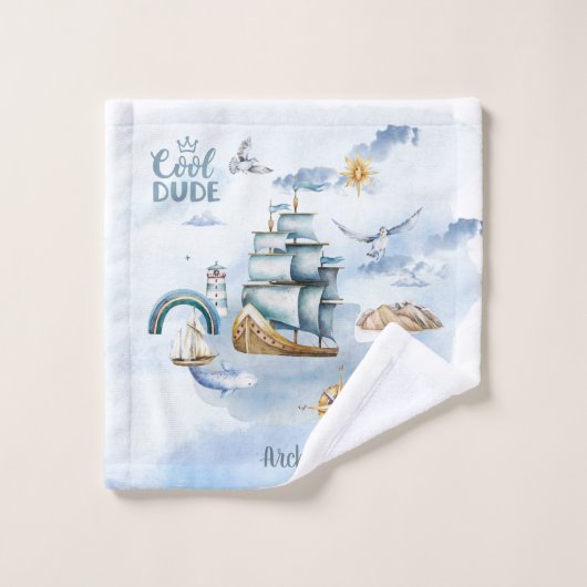 Cool Dude Ship in the Ocean Bad Handdoek (Wasdoekje)