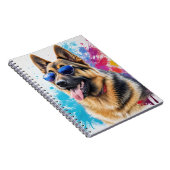 Cool Duitse Herder Dragen Zonnebril Splash Art Notitieboek (Rechterzijde)