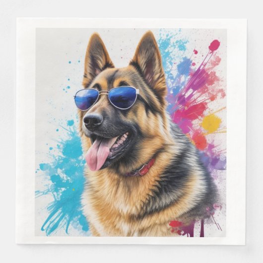 Cool Duitse Herder Dragen Zonnebril Splash Art Servet (Voorkant)