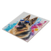 Cool Duitse Herder Dragen Zonnebril Splash Art Tegeltje (Zijkant)