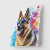 Cool Duitse Herder Dragen Zonnebril Splash Art Vierkante Klok (Hoek)
