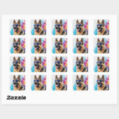 Cool Duitse Herder Dragen Zonnebril Splash Art Vierkante Sticker (Vel)