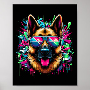 Cool Duitse Herder hond Graffiti Art Style Christ Poster