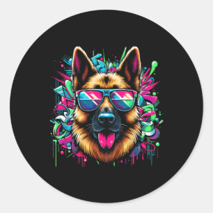 Cool Duitse Herder hond Graffiti Art Style Christ Ronde Sticker