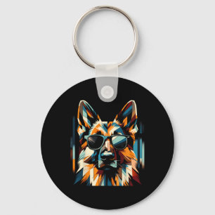 Cool Duitse herder hond kubisme kunst stijl Kerstm Sleutelhanger