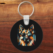 Cool Duitse herder hond kubisme kunst stijl Kerstm Sleutelhanger (Voorkant)