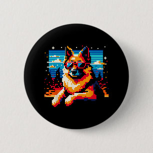 Cool Duitse Herder Hond Pixel Art Style Kerstmis Ronde Button 5,7 Cm