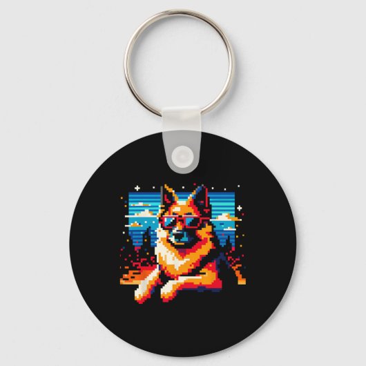 Cool Duitse Herder Hond Pixel Art Style Kerstmis Sleutelhanger (Voorkant)