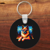 Cool Duitse Herder Hond Pixel Art Style Kerstmis Sleutelhanger (Voorkant)
