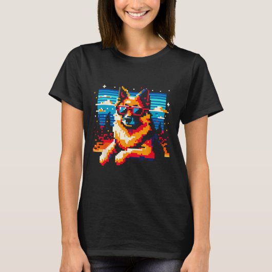 Cool Duitse Herder Hond Pixel Art Style Kerstmis T-shirt (Voorkant)