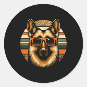 Cool Duitse Herder Hond Retro Art Style Kerstmis Ronde Sticker