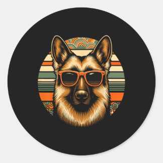 Cool Duitse Herder Hond Retro Art Style Kerstmis Ronde Sticker