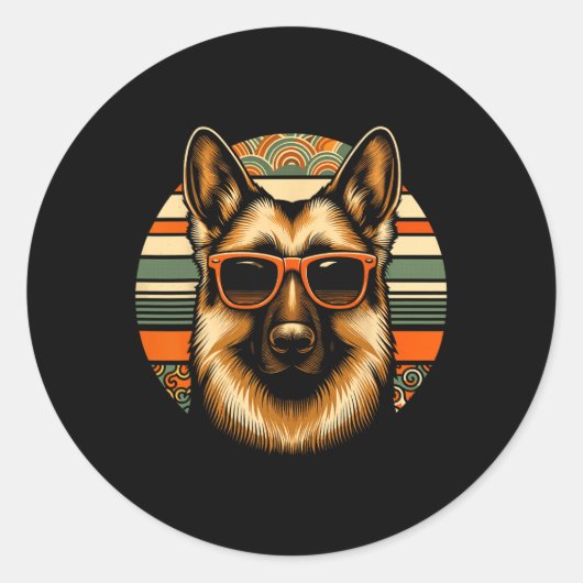 Cool Duitse Herder Hond Retro Art Style Kerstmis Ronde Sticker (Voorkant)