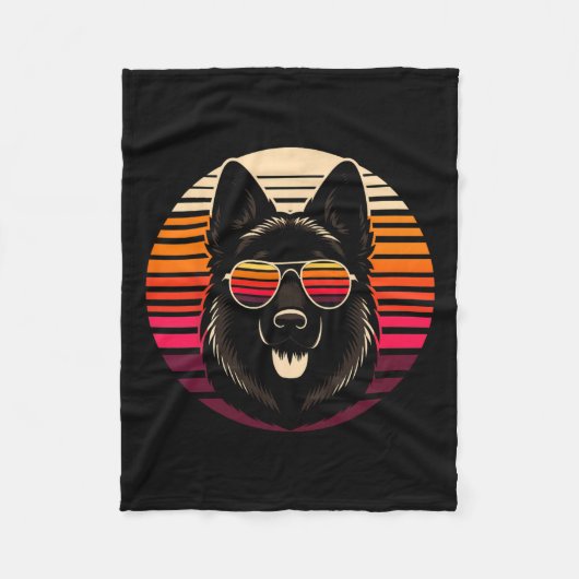 Cool Duitse Herder hond Retro Sunset Art Style CH Fleece Deken (Voorkant)