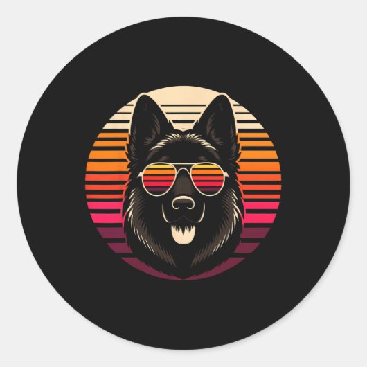 Cool Duitse Herder hond Retro Sunset Art Style CH Ronde Sticker (Voorkant)