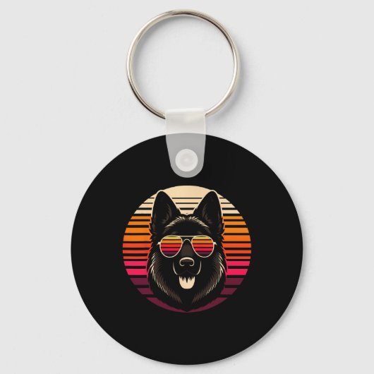 Cool Duitse Herder hond Retro Sunset Art Style CH Sleutelhanger (Voorkant)