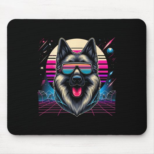 Cool Duitse Herder hond Retrofuturisme Art Style C Muismat (Voorkant)