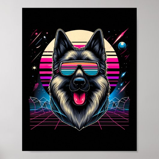 Cool Duitse Herder hond Retrofuturisme Art Style C Poster (Voorkant)
