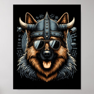 Cool Duitse Herder Hond Viking Art Style Kerstmis Poster