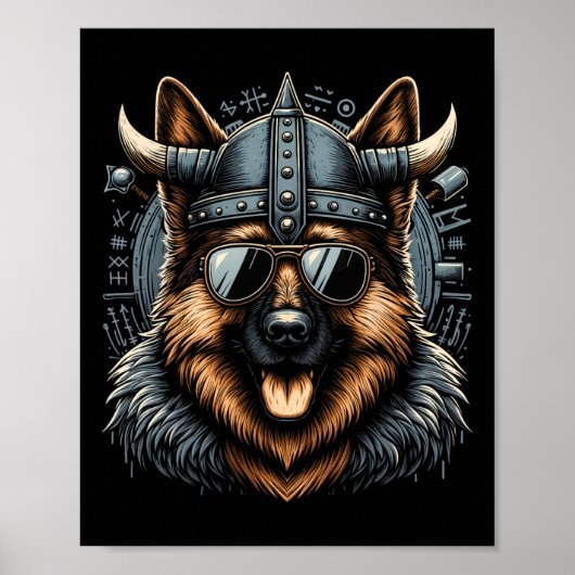 Cool Duitse Herder Hond Viking Art Style Kerstmis Poster (Voorkant)