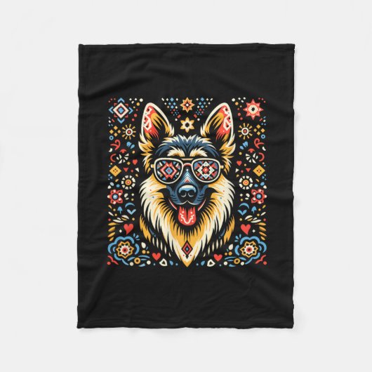 Cool Duitse Herder Hond Volkskunst Stijl Kerstmis Fleece Deken (Voorkant)