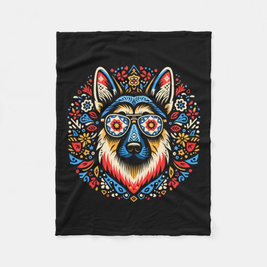 Cool Duitse Herder Hond Volkskunst Stijl Kerstmis Fleece Deken (Voorkant)