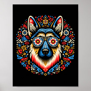 Cool Duitse Herder Hond Volkskunst Stijl Kerstmis Poster