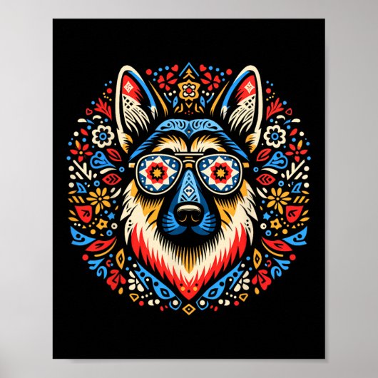 Cool Duitse Herder Hond Volkskunst Stijl Kerstmis Poster (Voorkant)