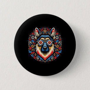 Cool Duitse Herder Hond Volkskunst Stijl Kerstmis Ronde Button 5,7 Cm