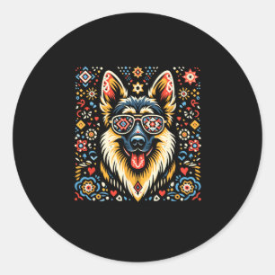 Cool Duitse Herder Hond Volkskunst Stijl Kerstmis Ronde Sticker
