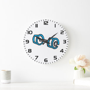 Cool Dumbbell Fitness Blauw en Grijs Gym Graphic Grote Klok