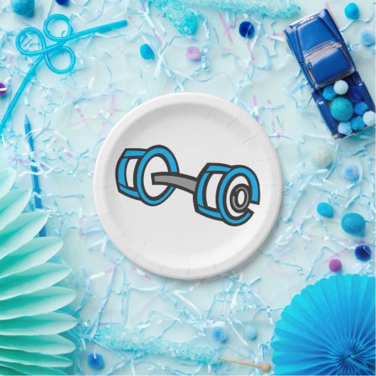 Cool Dumbbell Fitness Blauw en Grijs Gym Graphic Papieren Bordje (Feest)