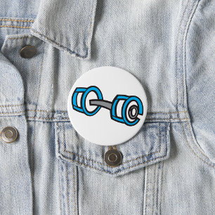 Cool Dumbbell Fitness Blauw en Grijs Gym Graphic Ronde Button 7,6 Cm