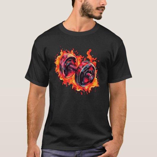 Cool Dumbbell with Flames for burning Training T-shirt (Voorkant)