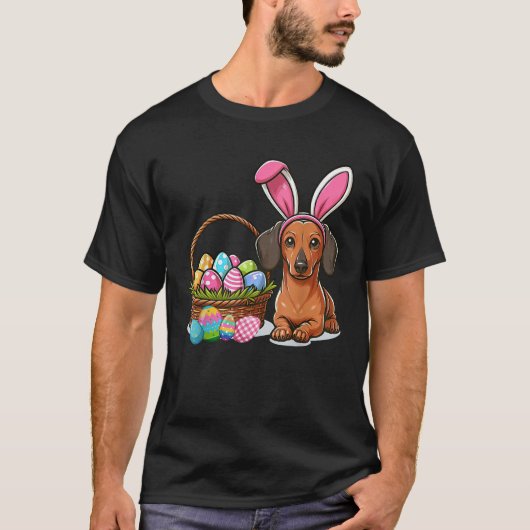 Cool Easter Dachshund Easter Basket Bunny Ears Hap T-shirt (Voorkant)