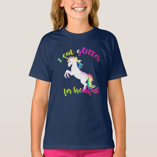 Cool Eat glitter voor ontbijt Unicorn Funny kind T-shirt (Voorkant)